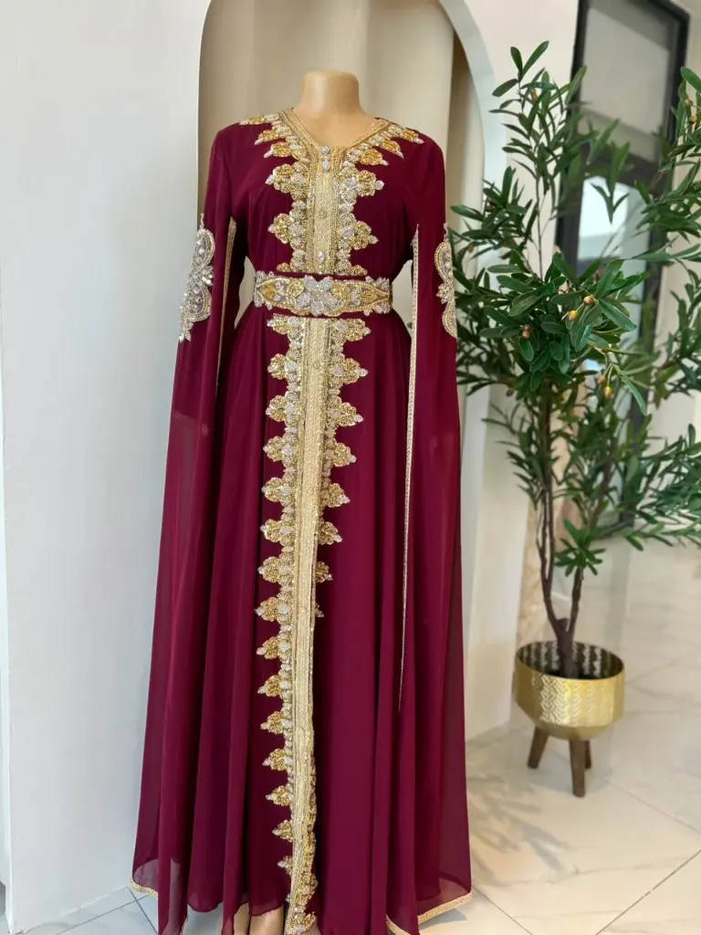 KS991PUSL PURPLE WITH GOLD BEADS LONG SLEEVED ONE PIECE KAFTAN                                       -SIZE L