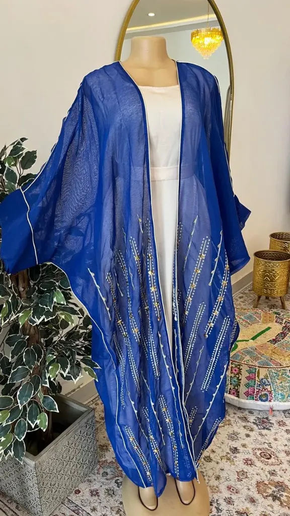 KS1028BSM BLUE WITH GOLD EMBROIDERY TWO PIECE KAFTAN                               -SIZE M