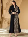 KS1106BLSM BLACK WITH ANIMAL PRINT PLAIN KAFTAN                                         -SIZE M