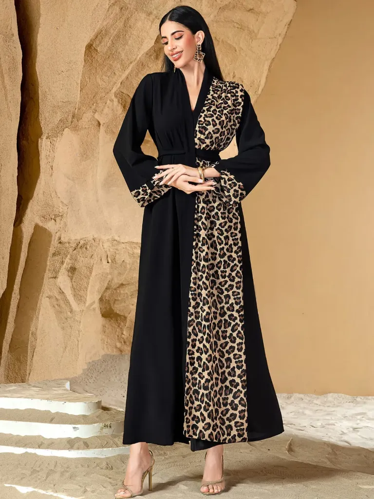KS1106BLS2XL BLACK WITH ANIMAL PRINT PLAIN KAFTAN                                        -SIZE 2XL