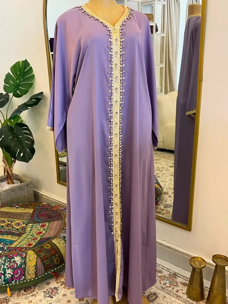 KS1119PUSM PURPLE WITH SILVER AND PURPLE STONES KAFTAN                                                  -SIZE M