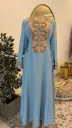 KS1124BSXL BLUE WITH FLUFFY BROWN EMBROIDERY KAFTAN                                       -SIZE XL