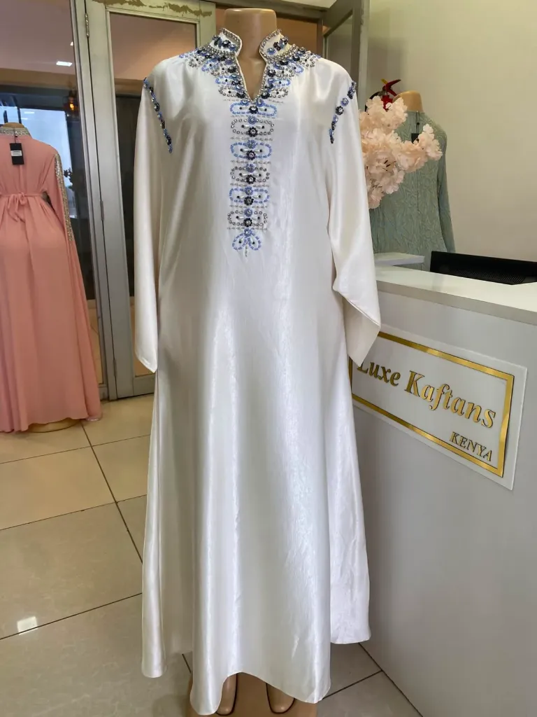KS1126GRSXL GREY  WITH SILVER AND BLUE STONES KAFTAN                                                            -SIZE XL