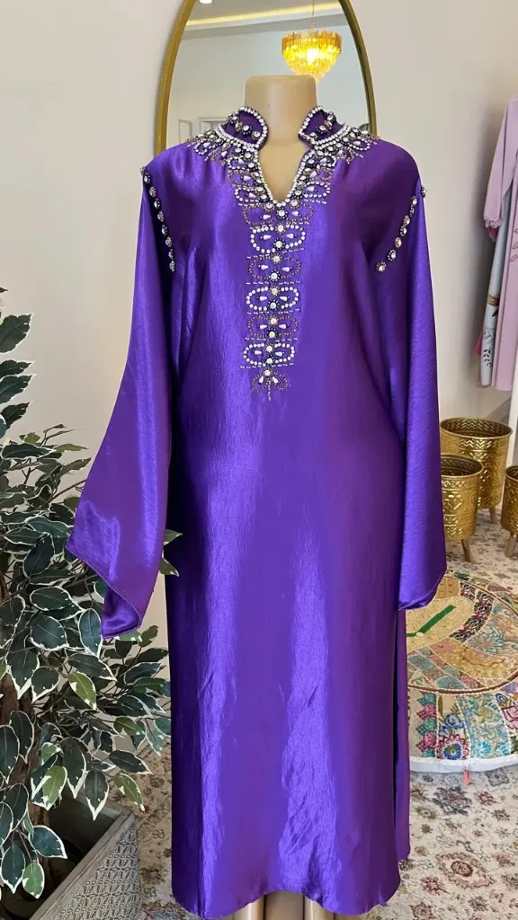 KS1126PUS2XL PURPLE  WITH SILVER AND BLUE STONES KAFTAN                                                         -SIZE 2XL