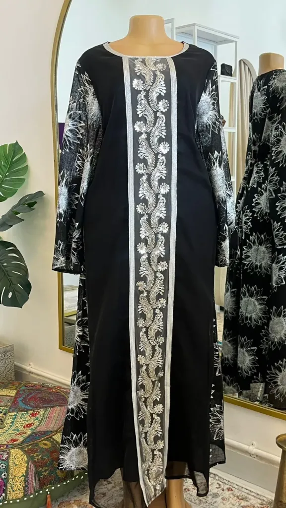 KS1162BLS2XL BLACK WITH SILVER BEADS AND SEQUINS  AND SILVER PRINTS                                -SIZE 2XL