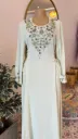 KS1172OGSXL OLIVE GREEN WITH SILVER AND GOLD BEADS SIDE BELT KAFTAN                            -SIZE XL