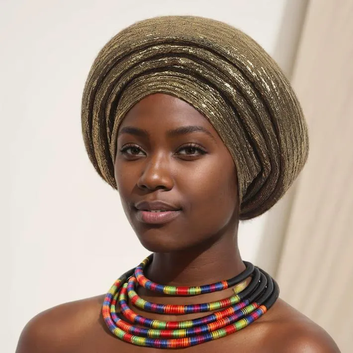 TU07GO GOLD SHINNY LAYERED TURBANS
