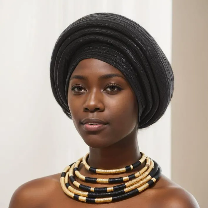TU07BL BLACK SHINNY LAYERED TURBANS