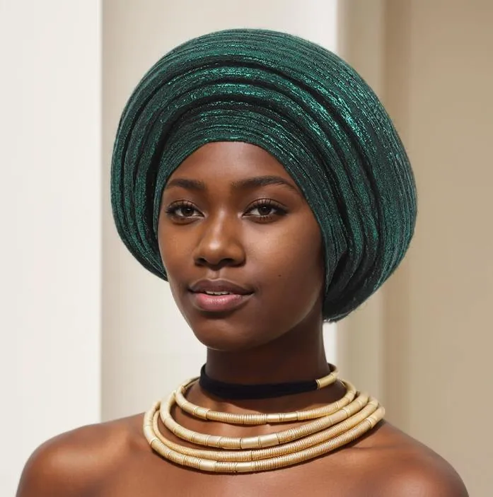 TU07G GREEN SHINNY LAYERED TURBANS
