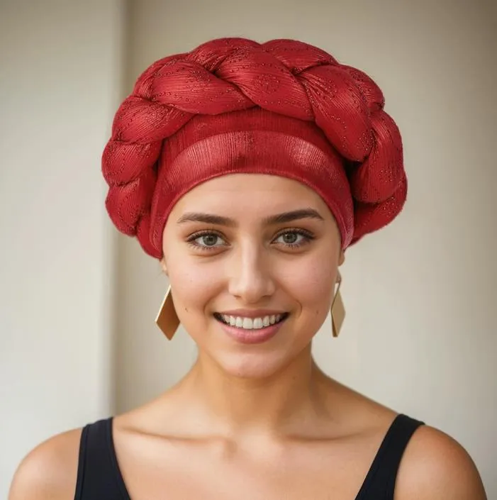 TU12R RED WITH SCARTERED STONES ROPE TURBAN