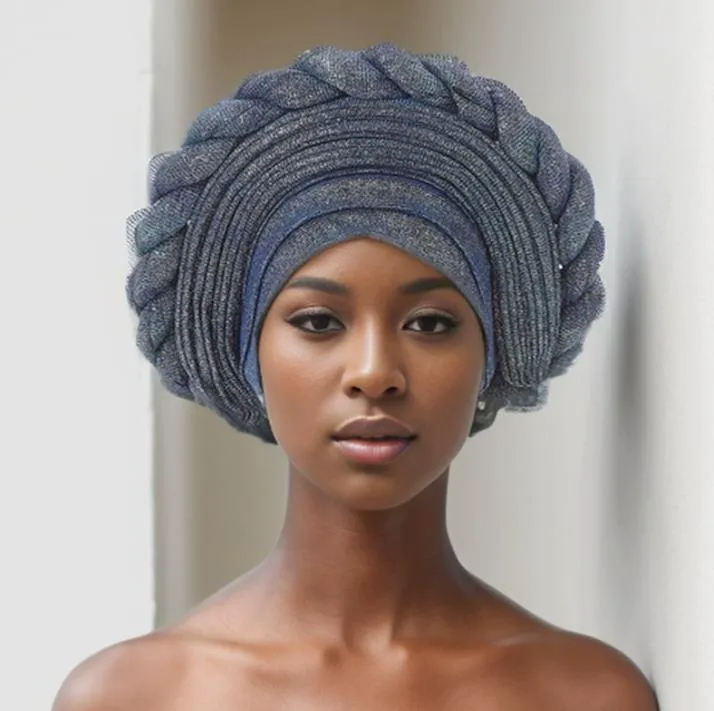 TU10B BLUE SHINNY ROPE DESIGN TURBAN