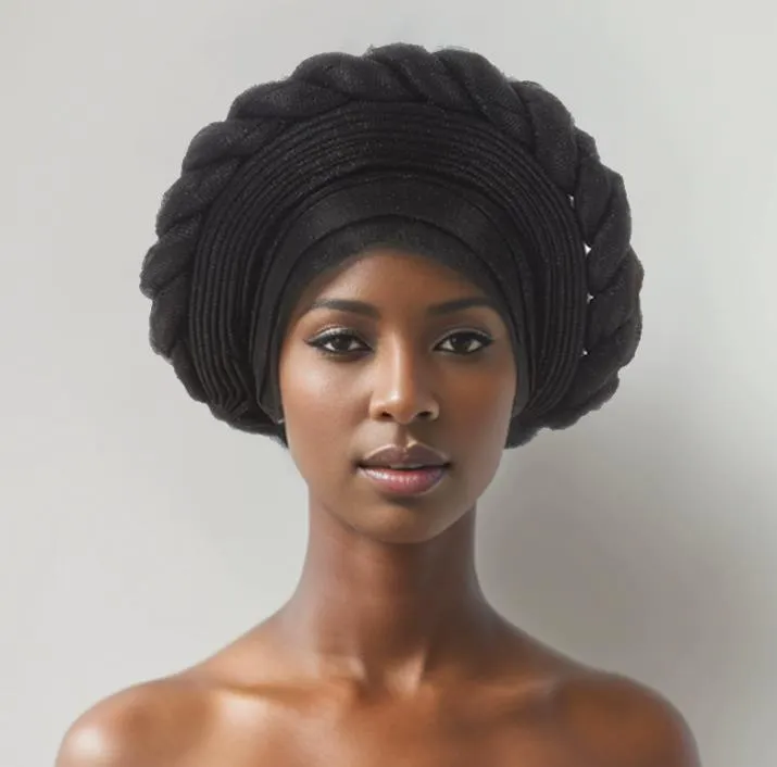 TU10BL BLACK SHINNY ROPE DESIGN TURBAN