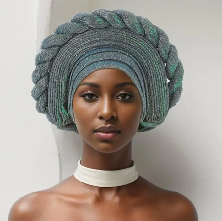 TU10G GREEN SHINNY ROPE DESIGN TURBAN