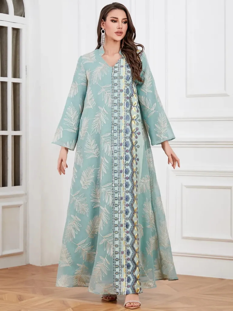 KS1158LGSL LIME GREEN WITH GOLD EMBROIDERY TRIBAL KAFTAN                                      -SIZE L