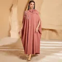 KS1203SF BEIGE SILVER BEADS AND PINK SEQUINS KAFTANS                                                   -FREE SIZE
