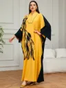 KS1205YSF YELLOW WITH BLACK EMBROIDERED BEADS KAFTAN                                     -FREE SIZE