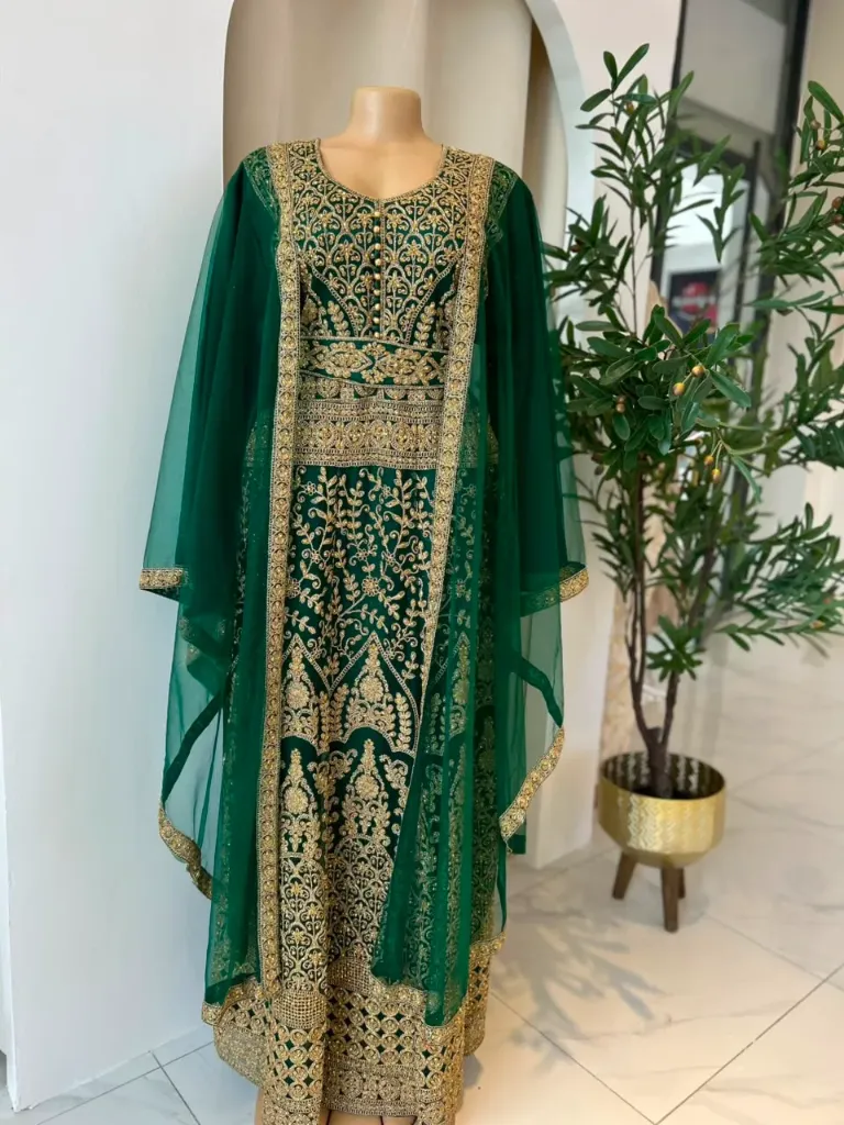 KS1221JGSF JUNGLE GREEN GOLD FREE SIZE KAFTANS                                                -FREE SIZE