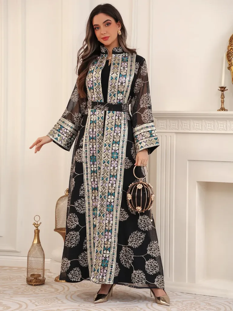 KS1280BLSXL BLACK WITH GOLD EMBROIDERY TWO PIECE KAFTAN                                                             -SIZE XL