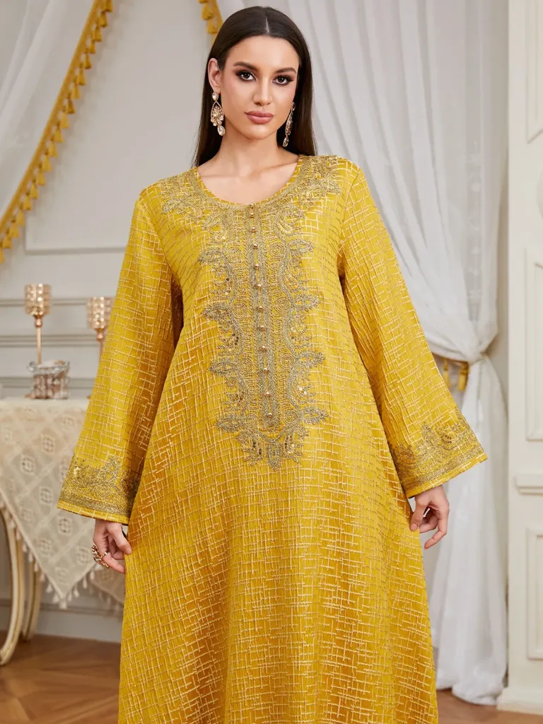 KS1281MUS2XL MUSTURD WITH GOLD EMBROIDERY KAFTAN                                          -SIZE 2XL