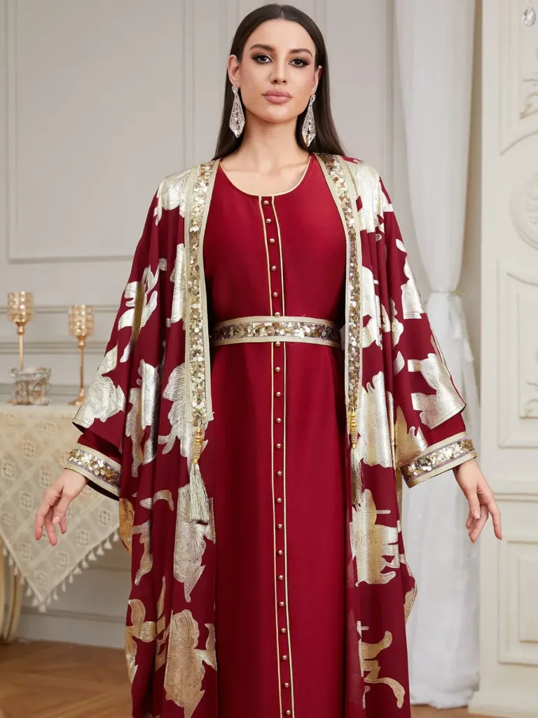 KS1282RS2XL RED WITH GOLD PRINT TWO PIECE KAFTAN                                  -SIZE 2XL
