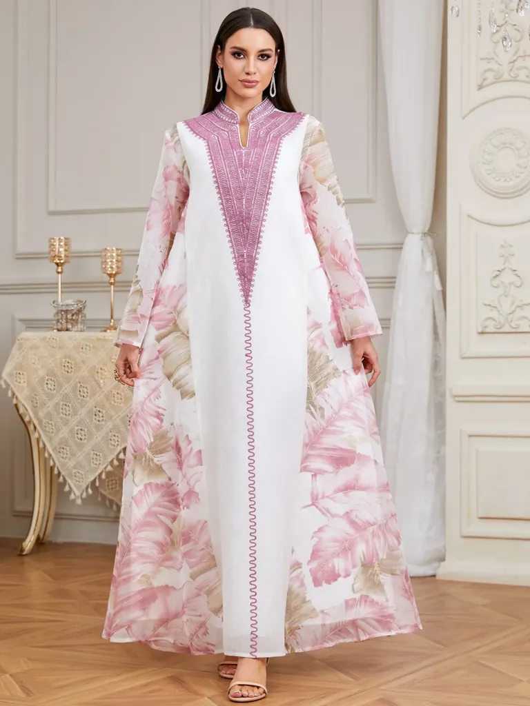 KS1285RSM WHITE WITH RED EMBROIDERY ONE PIECE KAFTAN                                                          -SIZE M