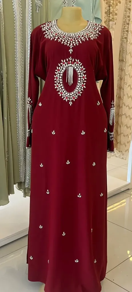 KS1298MSF MAROON WITH SILVER STONES KAFTAN                                        -FREE SIZE