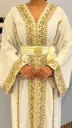 KS1303WSF WHITE WITH GOLD EMBROIDERY MOROCCAN KAFTAN       -FREE SIZE