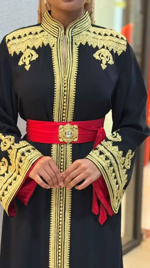 KS1303BLSF BLACK WITH GOLD EMBROIDERY MOROCCAN KAFTAN      -FREE SIZE