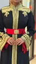 KS1303BLSF BLACK WITH GOLD EMBROIDERY MOROCCAN KAFTAN      -FREE SIZE