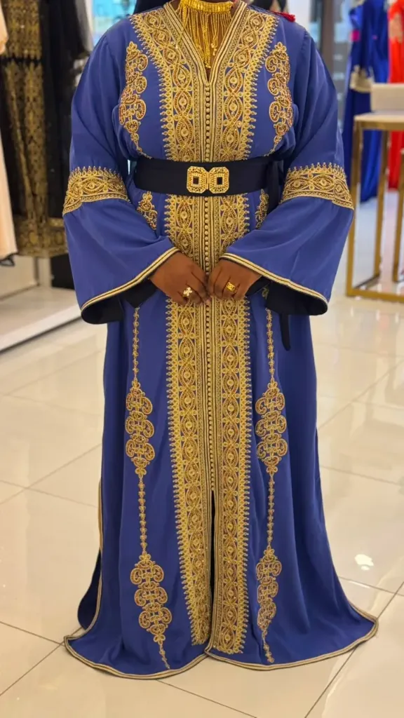 KS1303BSF BLUE WITH GOLD EMBROIDERY MOROCCAN KAFTAN       -FREE SIZE