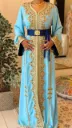 KS1303SBSF SKY BLUE  WITH GOLD EMBROIDERY MOROCCAN KAFTAN      -FREE SIZE