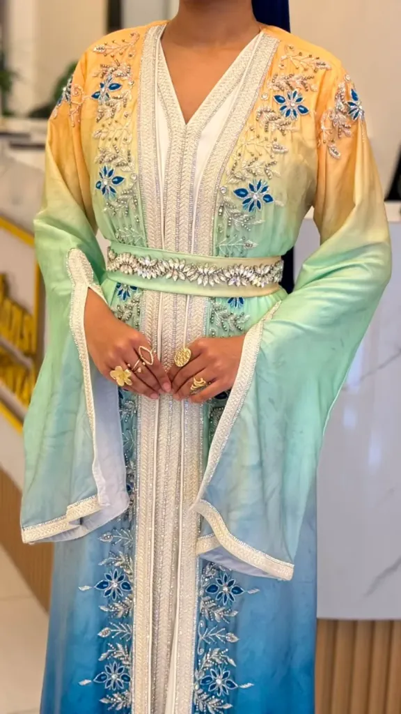 KS1306TUSS OMBRE WITH SILVER TWO PIECE KAFTAN                      -SIZE S
