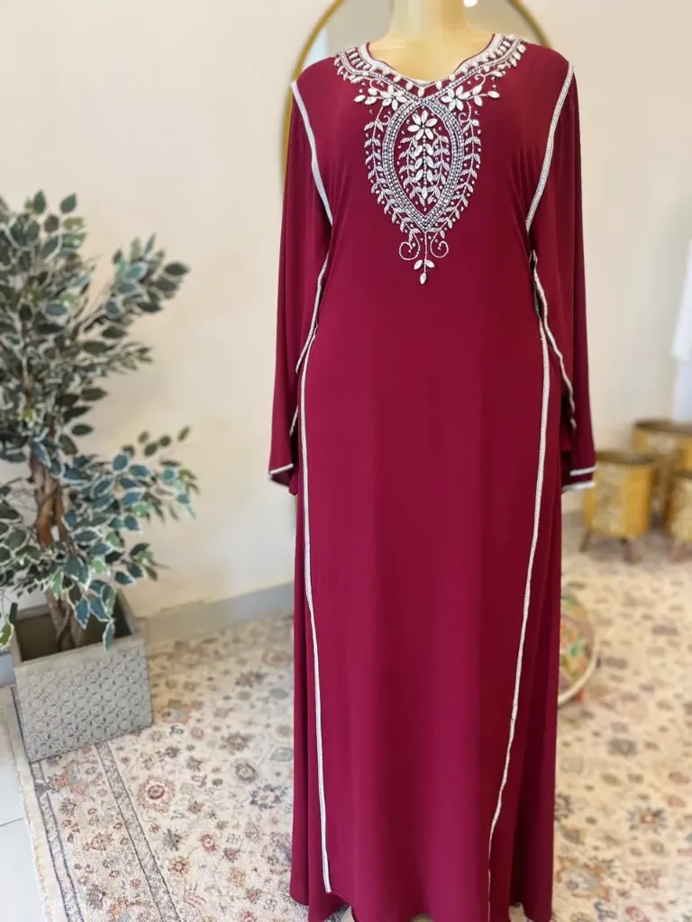 KS1315MSF MAROON WITH SILVER STONES SIDE BELT KAFTAN
