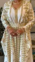 KS1340WSXL WHITE WITH BEADS AND GREEN SEQUINS TWO PIECE KAFTAN