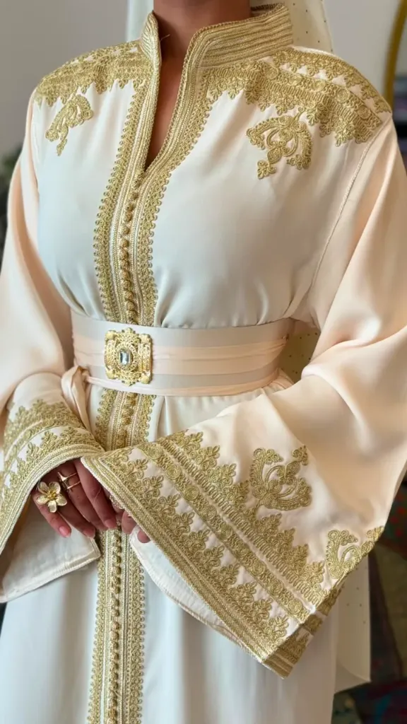 KS1350WSF WHITE WITH GOLD EMBROIDERED PLAIN KAFTAN
