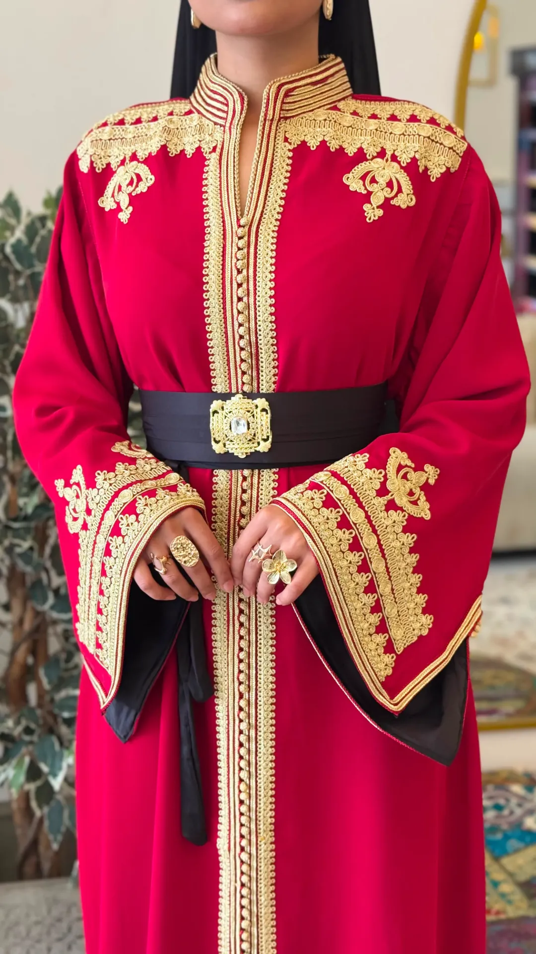 KS1350RSF RED WITH GOLD EMBROIDERED PLAIN KAFTAN