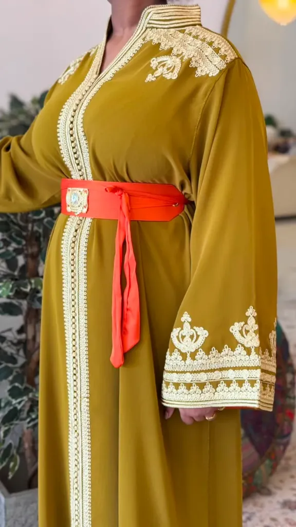 KS1350OGSF OLIVE GREEN WITH GOLD EMBROIDERED PLAIN KAFTAN