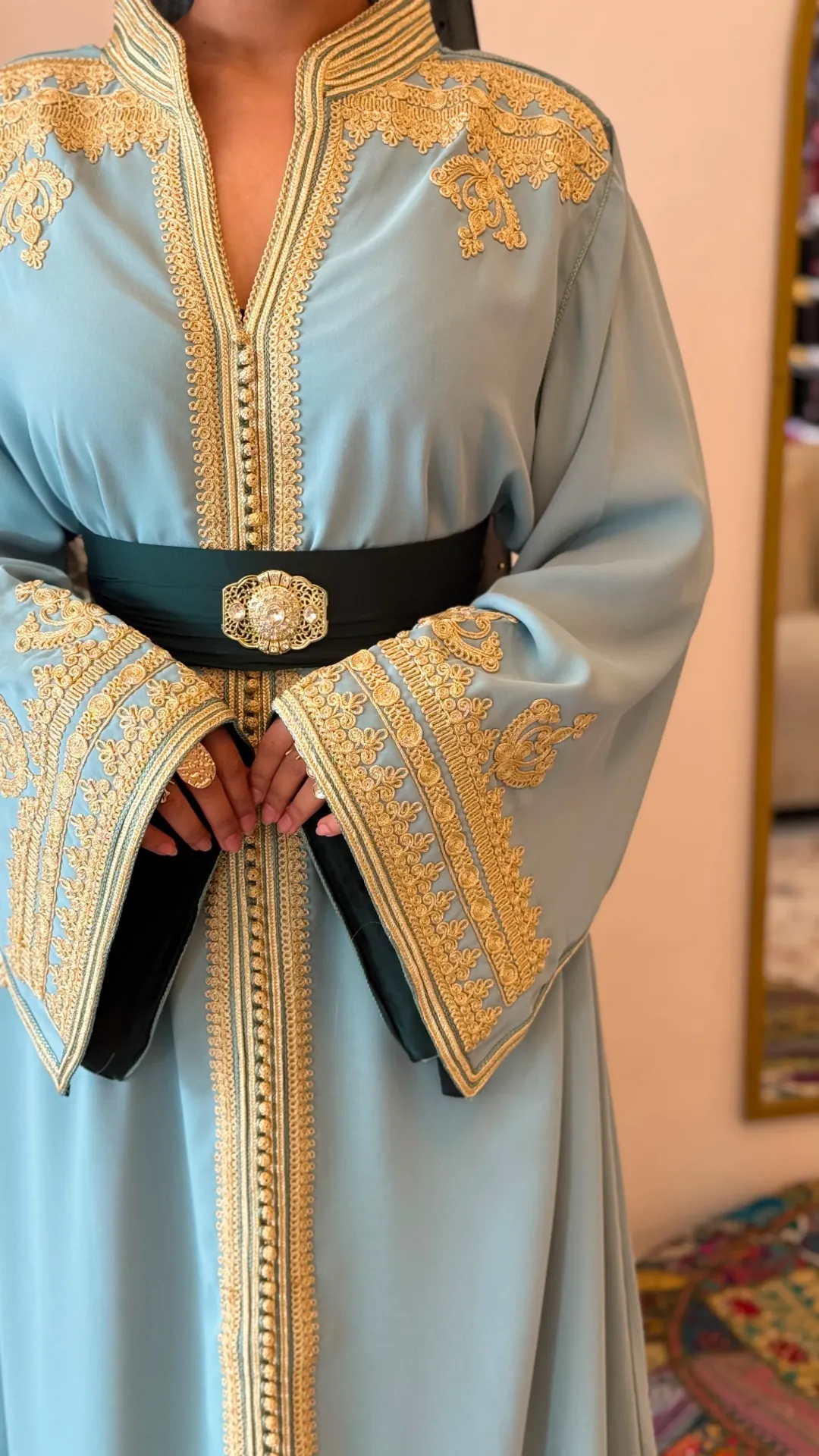 KS1350TUSF TURQUISE GREEN WITH GOLD EMBROIDERED PLAIN KAFTAN