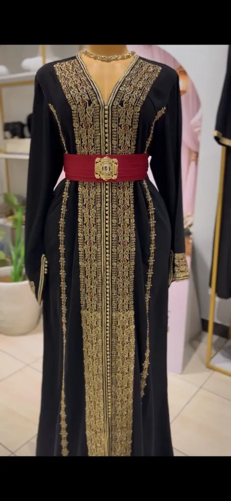 KS1351BLSF BLACK WITH COLOURFUL EMBROIDERED MOROCCAN KAFTANS