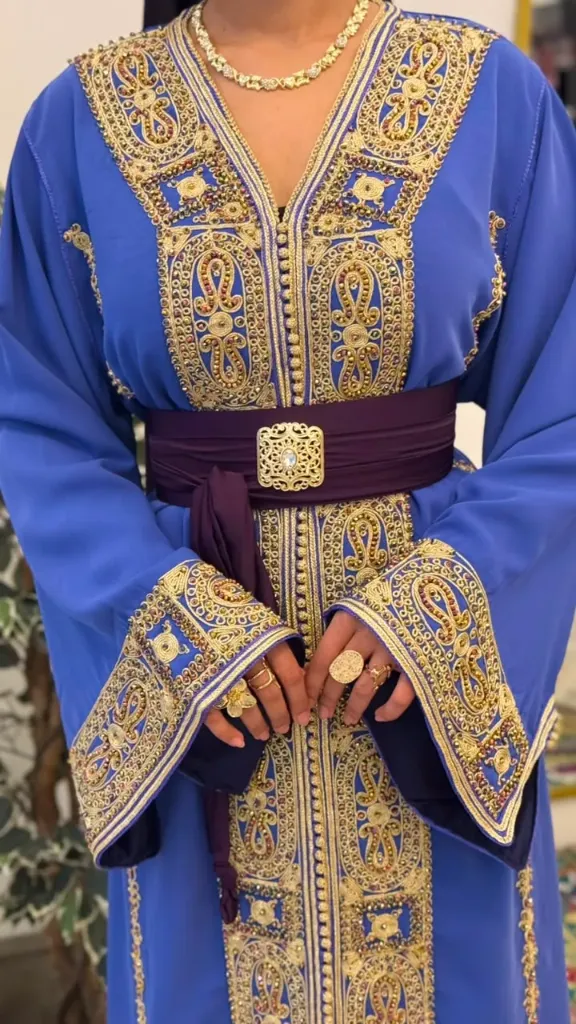 KS1351BSF BLUE WITH COLOURFUL EMBROIDERED MOROCCAN KAFTANS