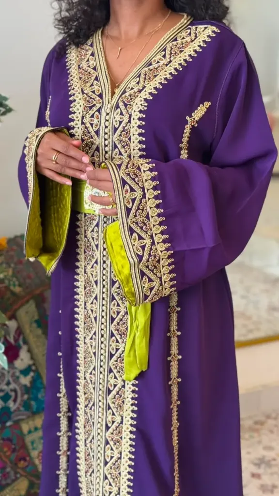 KS1351PUSF PURPLE WITH COLOURFUL EMBROIDERED MOROCCAN KAFTANS