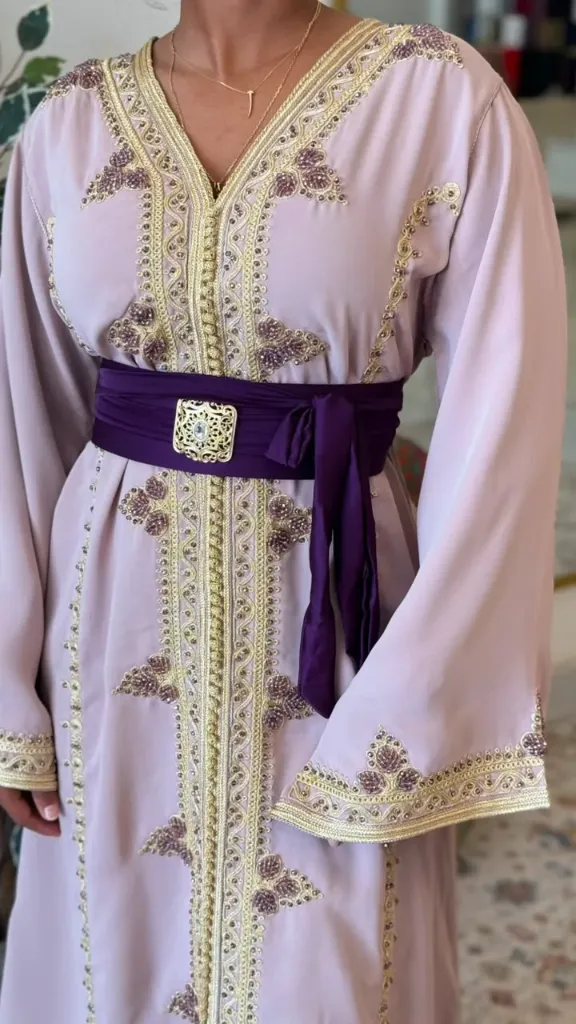 KS1351BESF BEIGE WITH COLOURFUL EMBROIDERED MOROCCAN KAFTANS