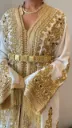 KS1353WSF WHITE WITH GOLD EMBROIDERED BEADS TWO PIECEDESIGN KAFTAN