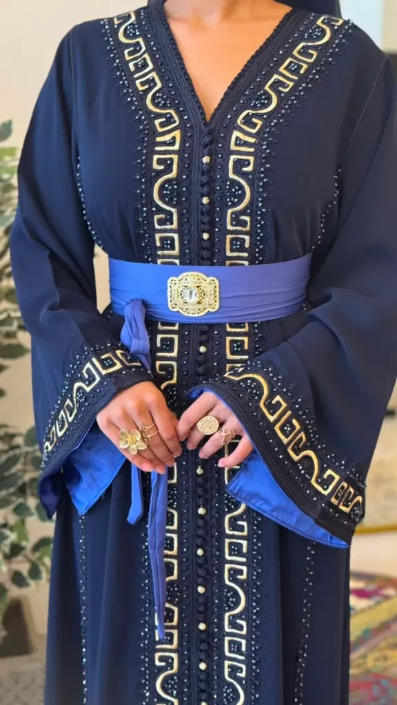 KS13555BLSF BLACK WITH SQUARE EMBROIDERY MOROCCAN KAFTAN