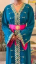 KS13555BSF BLUE WITH SQUARE EMBROIDERY MOROCCAN KAFTAN