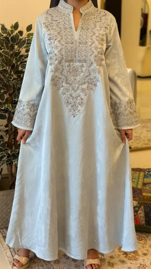 GREY WITH SILVER EMBROIDERED STONES KAFTAN