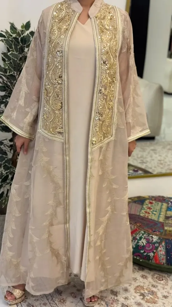 BEIGE WITH GOLD STONES TWO PIECE KAFTAN