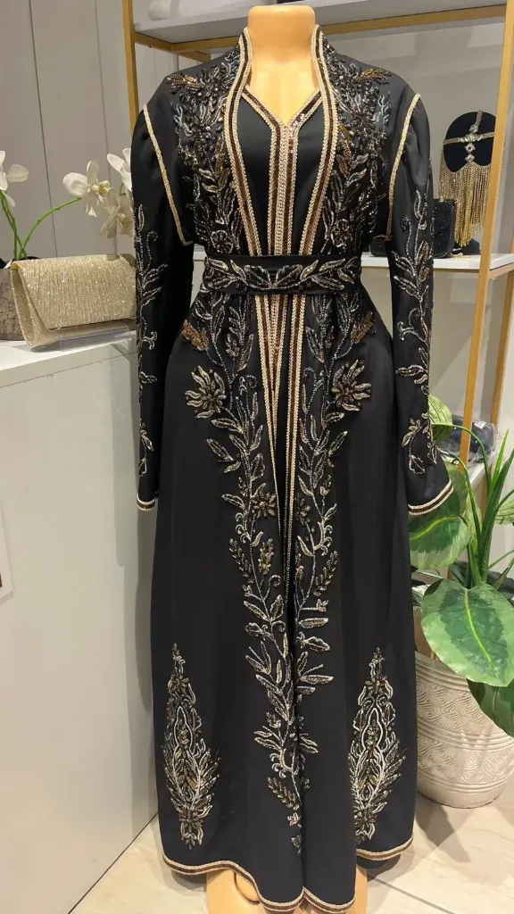 KA780BLS49 BLACK WITH GOLD EMBROIDERY KAFTAN         -SIZE 49