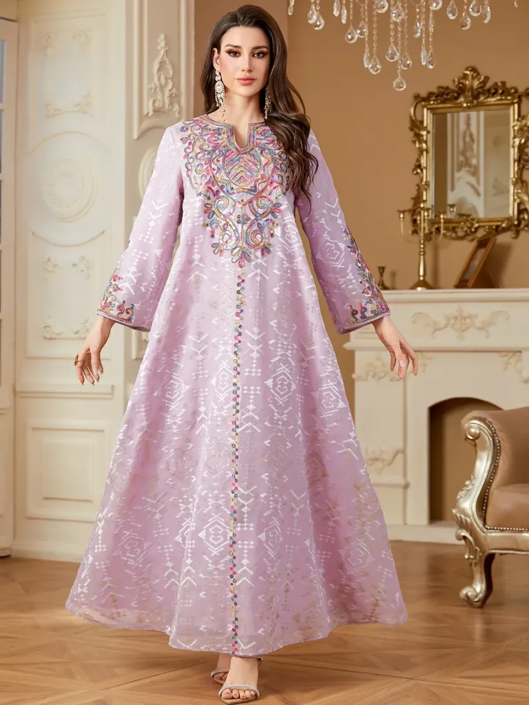 KA861PSXL PURPLE WITH COLOURFUL EMBROIDERY KAFTAN