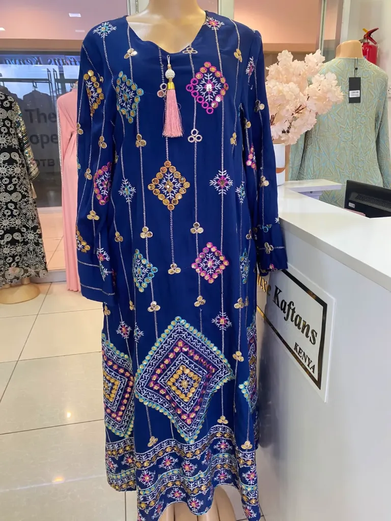 KA738NBSS NAVY BLUE WITH COLORFUL EMBROIDERY KAFTAN         -SIZE S